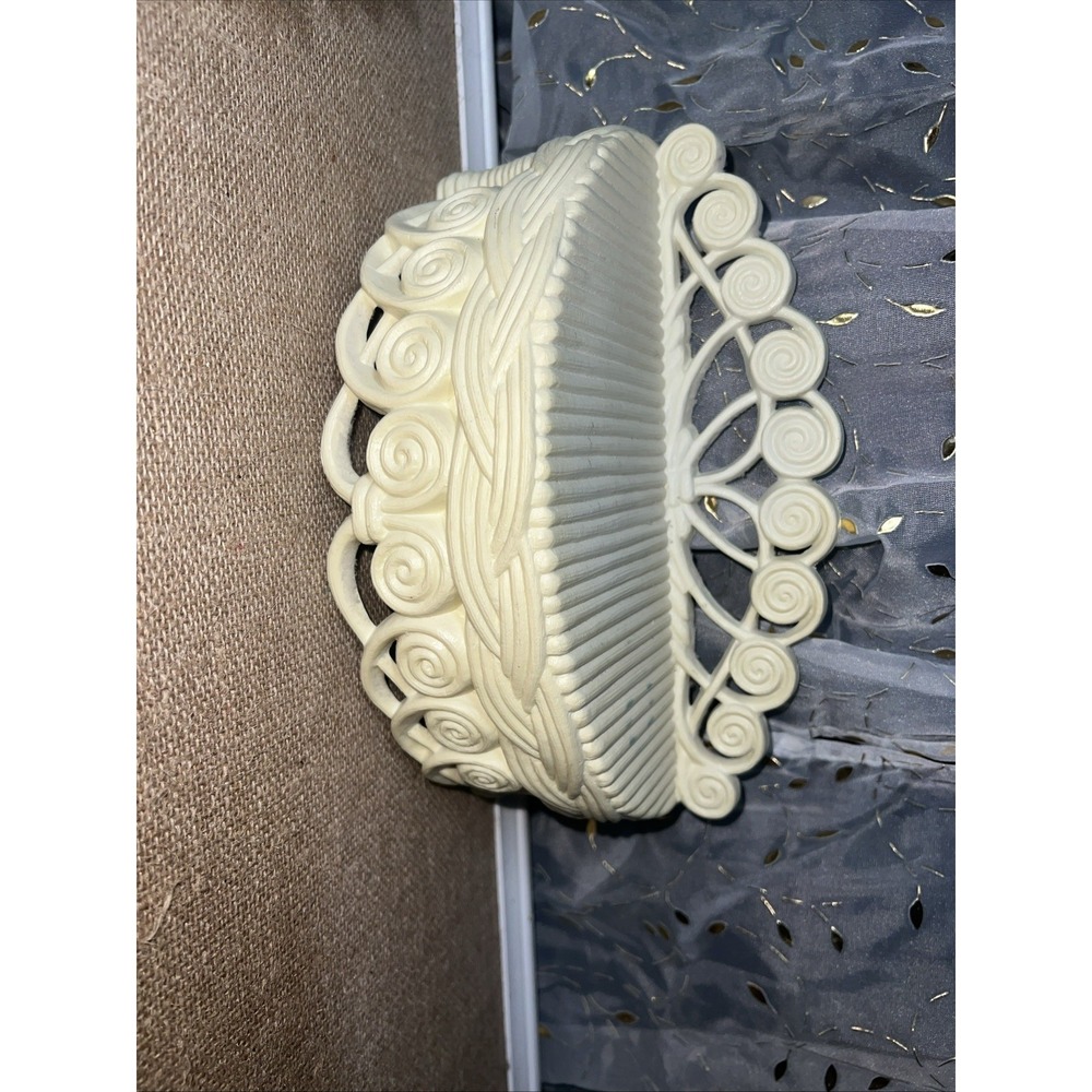 Vintage Burwood Half Round Ornate Wall Shelf 70s Faux Rattan MCM White Plastic